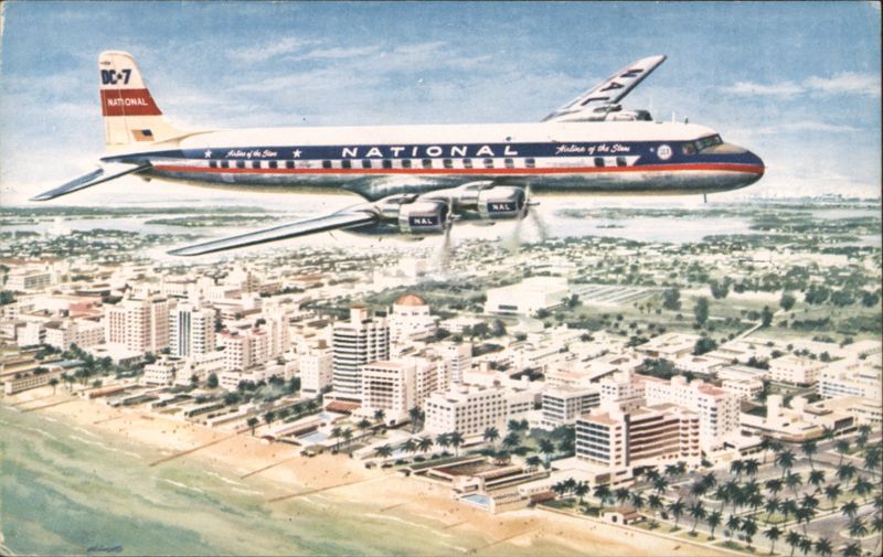 National Airlines DC-7 Star over Florida Beach City