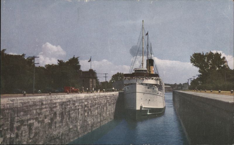 S.S. Assiniboia or Keewatin in Great Lakes Lock ON Canada