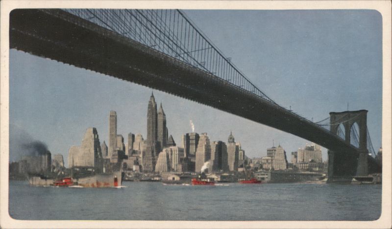 Manhattan Skyline & Brooklyn Bridge, United Air Lines New York