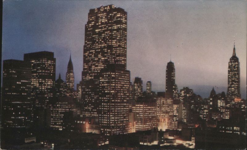 Midtown Skyline At Night, RCA & Empire State Buildings New York
