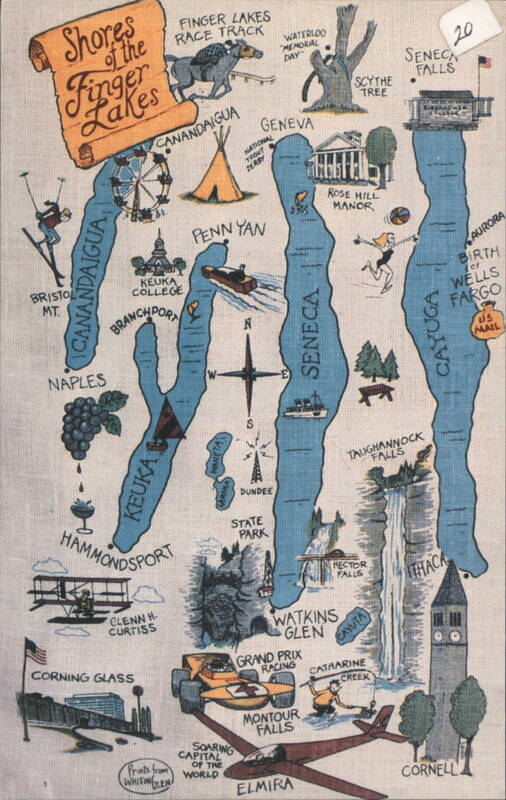 Shores of the Finger Lakes, New York Map Illustration