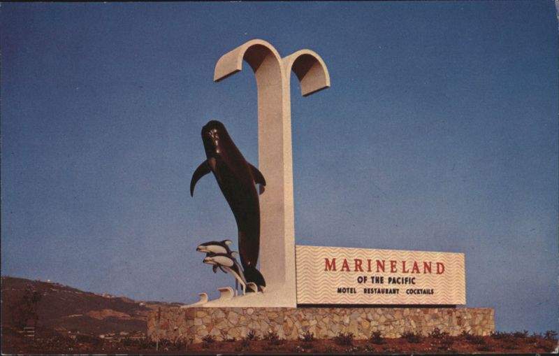 Marineland of the Pacific Entrance Sign, Whale Sculptures Rancho Palos Verdes California