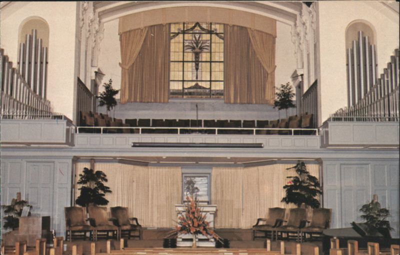 Church Sanctuary Interior with Stained Glass Window & Organ