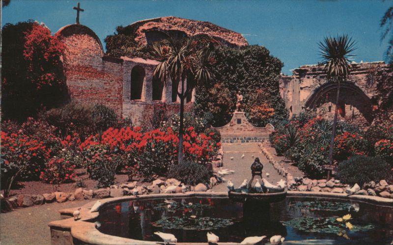 Old Mission San Juan Capistrano Flower Gardens Fountain California