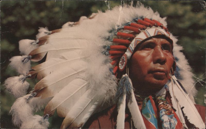 North American Native Man in Full Headdress Native Americana