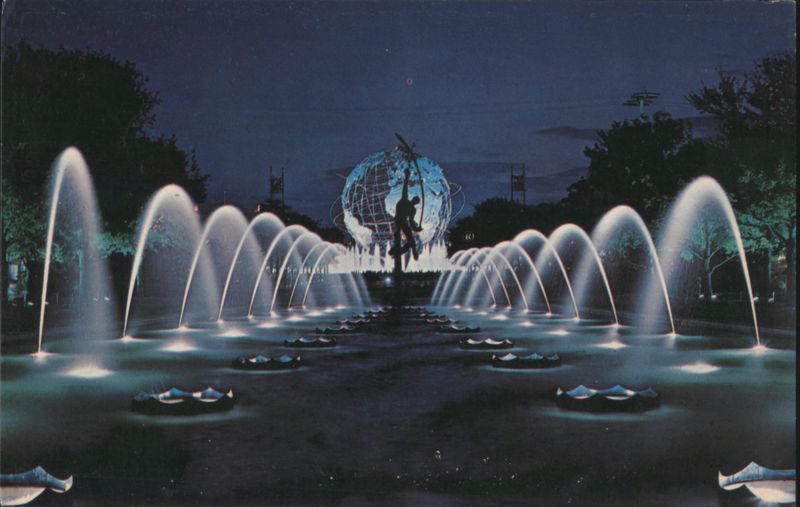 Unisphere Fountains at Night, New York World's Fair