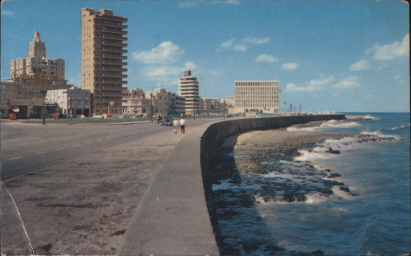 Malecon Seawall, Apartment Buildings, American Embassy Havana Cuba
