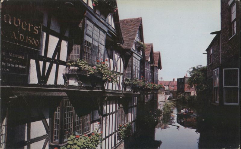 The Weavers, Canterbury - Half-Timbered Buildings on Canal United Kingdom