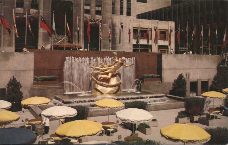 Rockefeller Plaza Sunken Gardens, Prometheus Statue, NYC New York