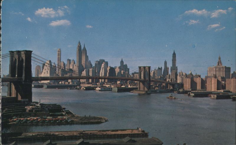 Lower Manhattan Skyline Showing Brooklyn Bridge New York City