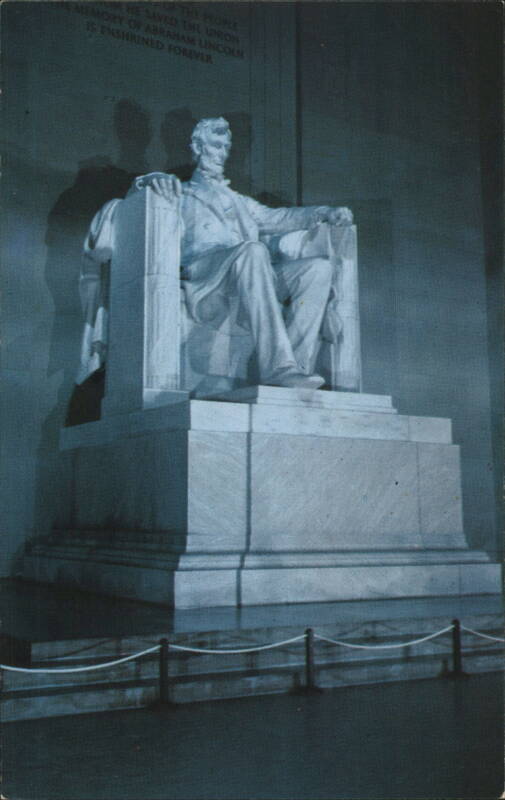 Lincoln Statue, Lincoln Memorial, Flood-Lighted at Night Arlington Virginia