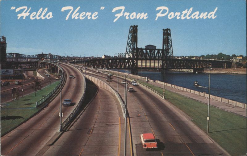 Hello There From Portland Freeway System & Steel Bridge Oregon