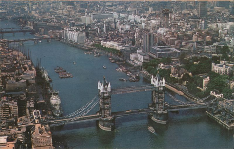 Aerial View of Tower Bridge & Cityscape, River Thames London United Kingdom