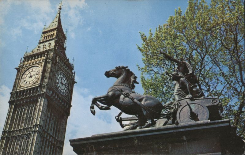 Big Ben and Boadicea Statue London United Kingdom