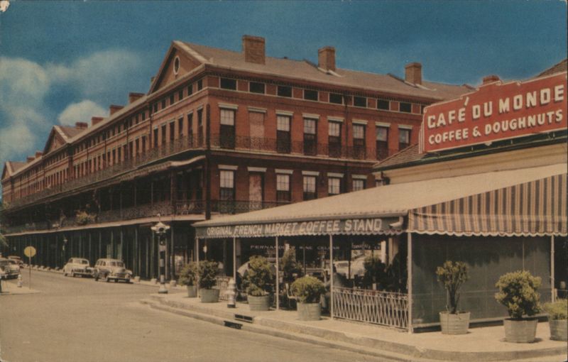 Pontalba Apartments, Cafe du Monde, French Market New Orleans Louisiana