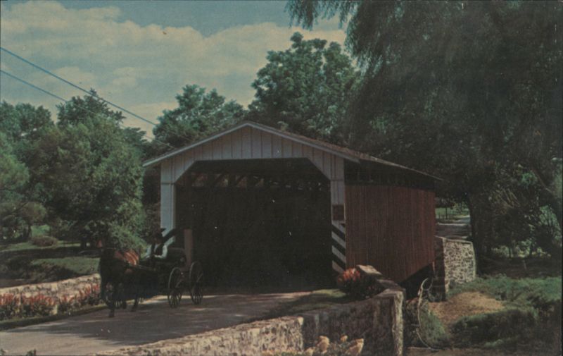Amish Country: The Old Covered Bridge with Buggy Lancaster Pennsylvania