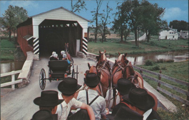Amish Country Covered Bridge, Farm Wagon, Belgian Horses Lancaster Pennsylvania
