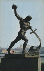 Man Beating Sword into Plowshare Sculpture, UN North Garden Postcard