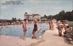 Commodore Hotel, Swan Lake, NY - Outdoor Pool Scene Postcard