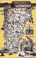 Greetings From Vermont Pictorial Map - Four Season State Postcard
