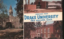 Drake University Buildings: Admin, Hall of Science, Library Postcard