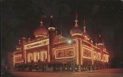1960 Night View of the World's Only Corn Palace Postcard