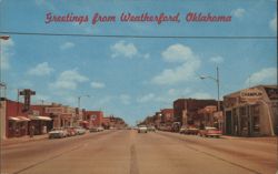 Main Street, US 66 & I-40, Weatherford, Oklahoma Postcard
