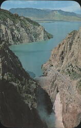 Buffalo Bill Dam, Shoshone Reservoir & Canyon, Cody WY Postcard