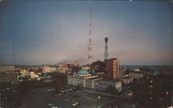 Evening in Des Moines, Iowa Capitol City Skyline Postcard