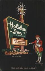 Holiday Inn Oklahoma City Sign, Innkeeper Character Postcard