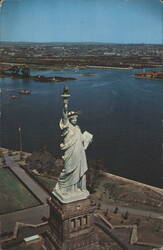 Statue of Liberty, New York Harbor Aerial View Postcard