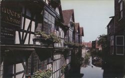The Weavers, Canterbury - Half-Timbered Buildings on Canal Postcard