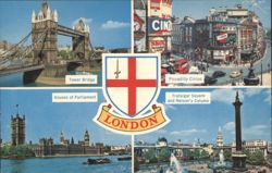 London Landmarks: Tower Bridge, Piccadilly, Parliament Postcard