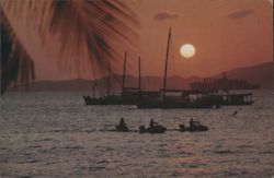 Sunset at Pattaya City, Thailand with Boats and Jet Skis Postcard