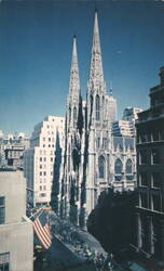 St. Patrick's Cathedral Twin Spires from Fifth Avenue Postcard