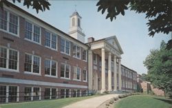 Bedford High School, Brick Building with Columns & Steeple Postcard