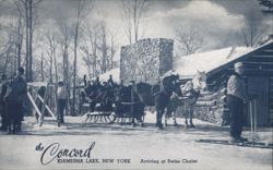 The Concord Hotel, Kiamesha Lake NY, Sleigh Arriving at Swiss Chalet Postcard