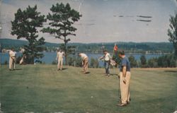 Men Golfing by Lake at The Concord Hotel Postcard