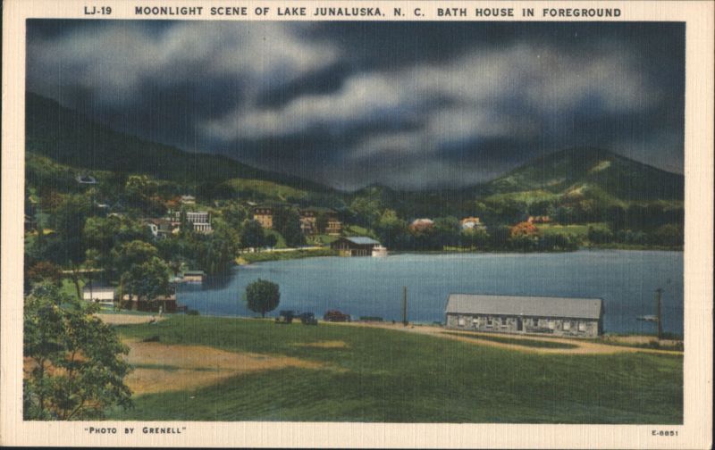 Moonlight Scene of Lake Junaluska, Bath House North Carolina