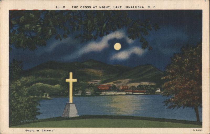 The Cross at Night, Illuminated by Full Moon Lake Junaluska North Carolina