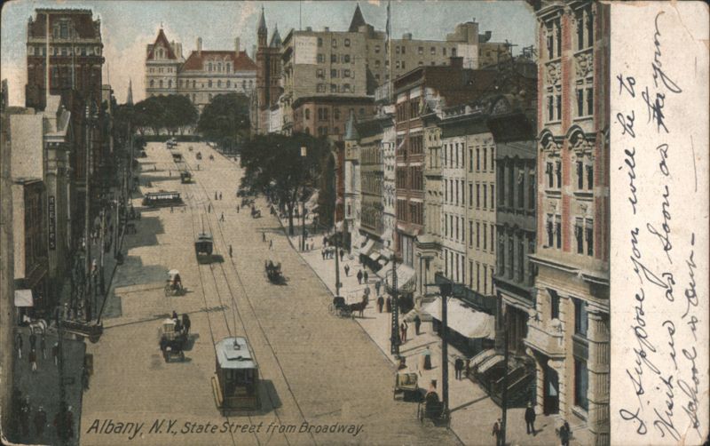 Albany, NY, State Street from Broadway with Streetcars New York