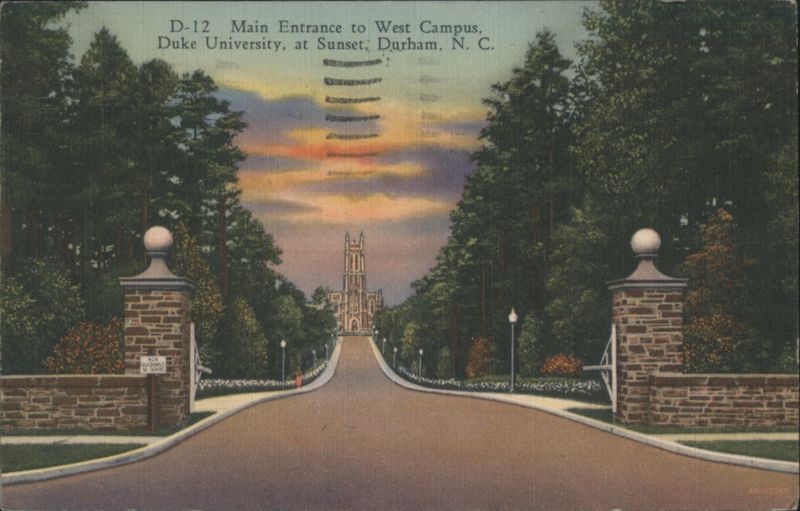 Main Entrance to West Campus, Duke University, at Sunset Durham North Carolina