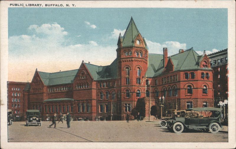 Public Library with Early Automobiles Buffalo New York