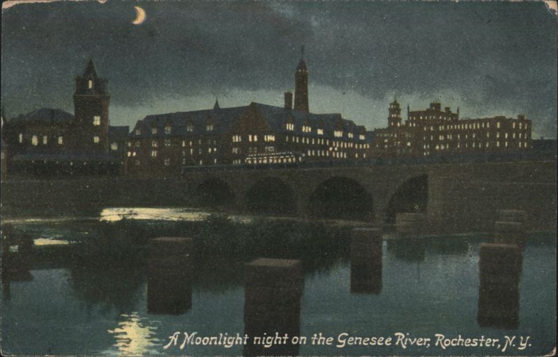 Moonlight night on the Genesee River Rochester New York