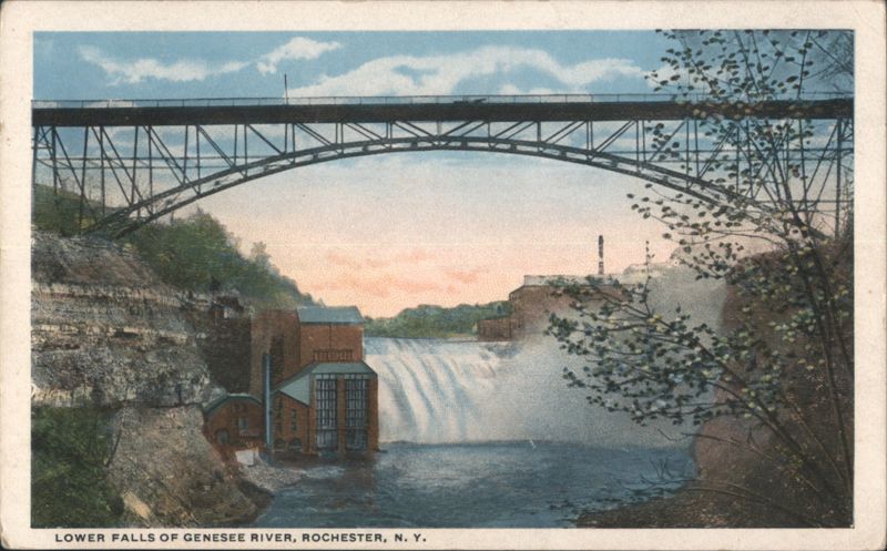 Lower Falls of Genesee River with Bridge & Waterfall Rochester New York