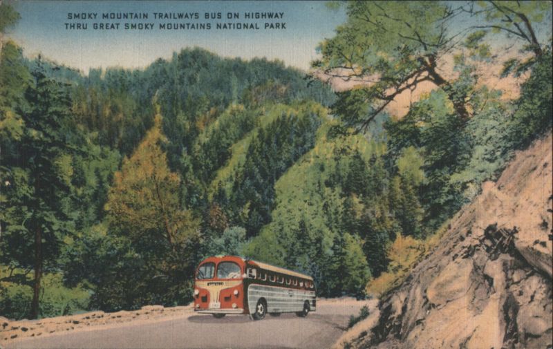 Smoky Mountain Trailways Bus on Highway, Great Smoky Mountains National Park