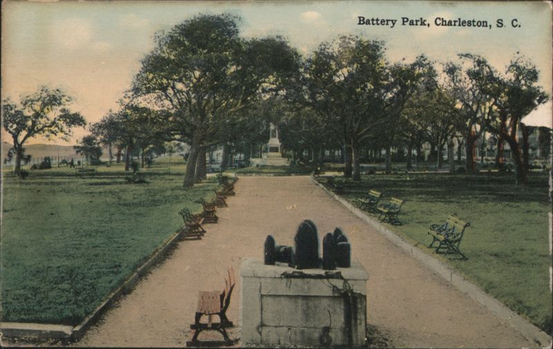 Battery Park Landscape with Path and Benches Charleston South Carolina