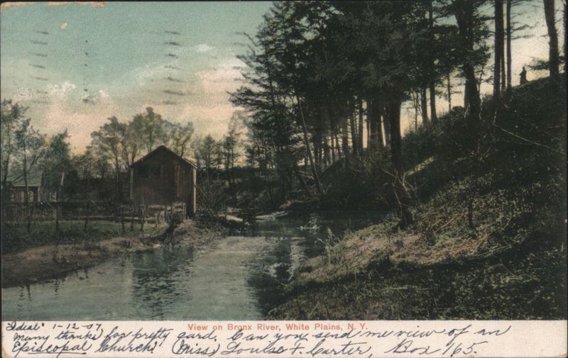 Bronx River, White Plains, NY with Wooden Building New York