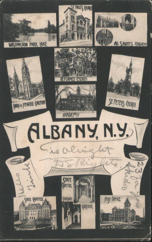 Albany NY Landmarks Collage: Churches, Capitol, Park Lake New York