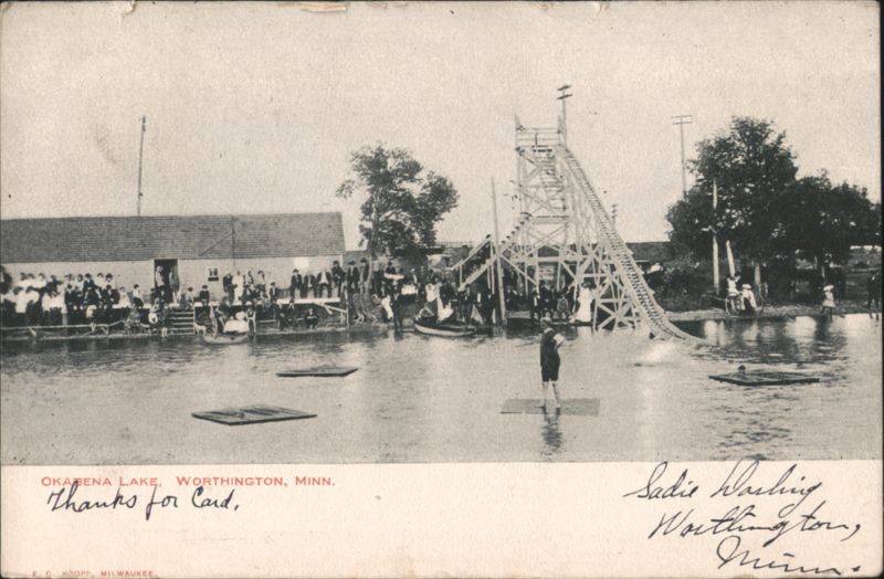 Okabena Lake Swimming Tower & Bathers Worthington Minnesota